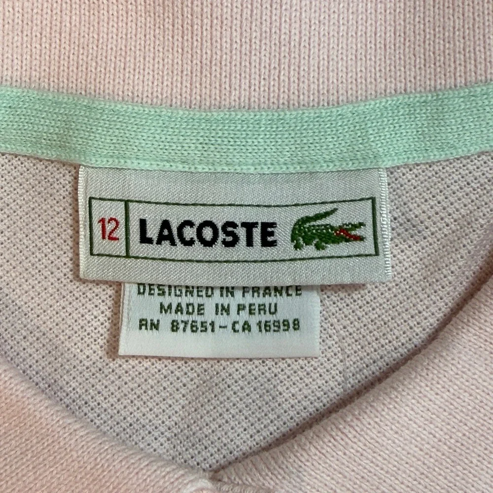 Lacoste Kids Pink Short Sleeve Pleated Pique Polo Dress Size 12 5191L